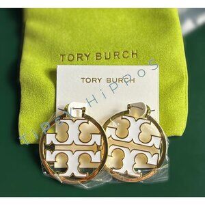Tory Burch White and Gold Logo Miler Earrings!!!